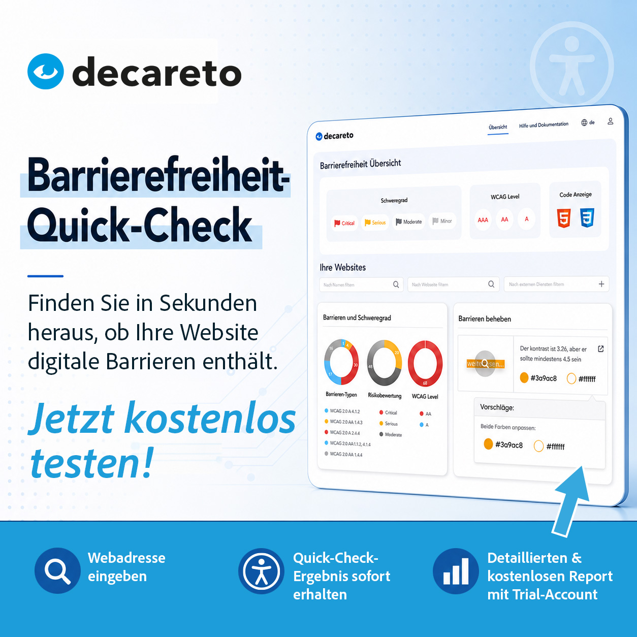 Barrierefreiheit prüfen: Finden Sie in Sekunden heraus, ob Ihre Website digitale Barrieren oder Datenschutz-Risiken enthält. Kostenlosen Quick-Check starten.